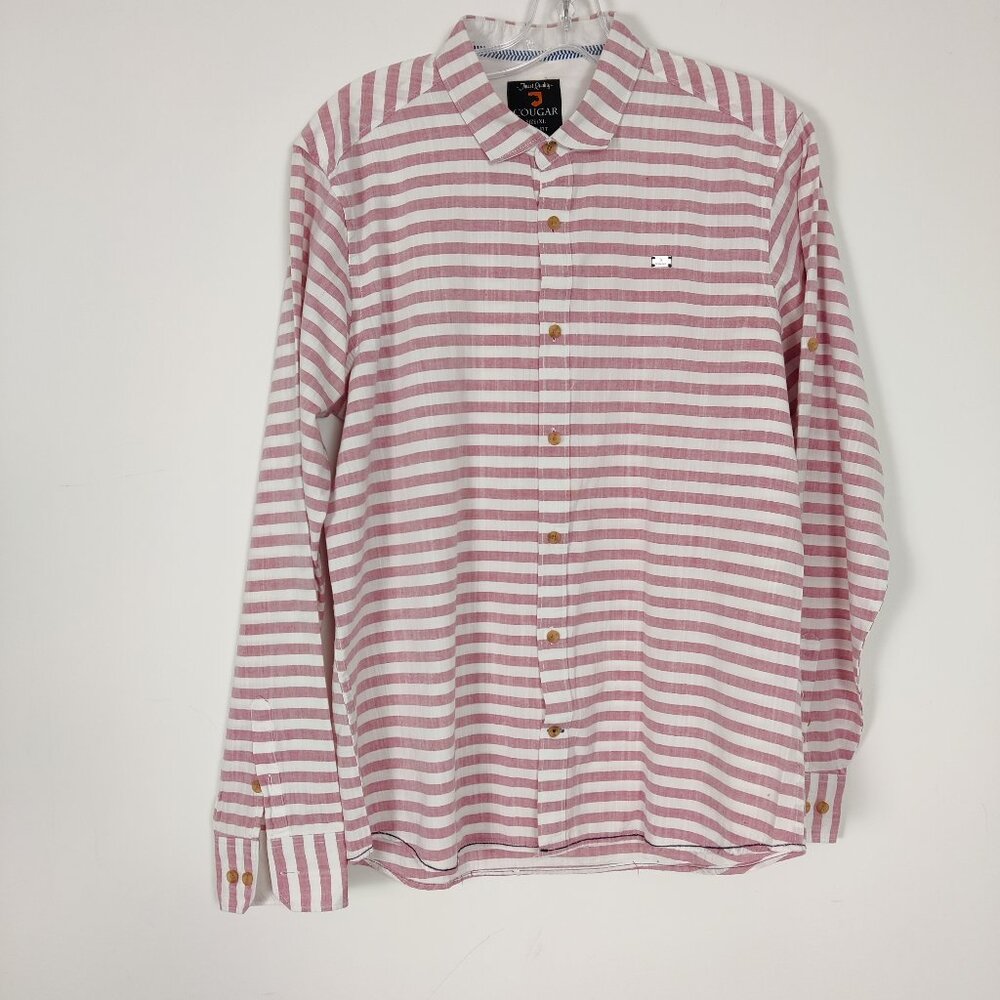 Cougar Men's Shirt Sz XL Slim Fit Striped White Pink Casual Outerwear Resortwear